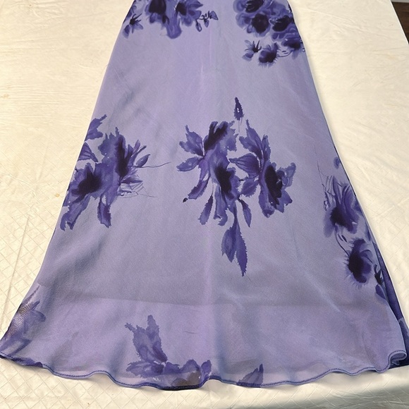 Vintage Silk Floral Slip Maxi Dress Pullover Purple Blue Colors SZ 4 Cowl Neck - Picture 8 of 16